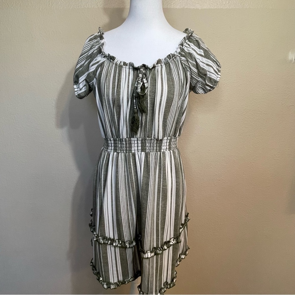 Derek Heart Olive and White Striped Dress